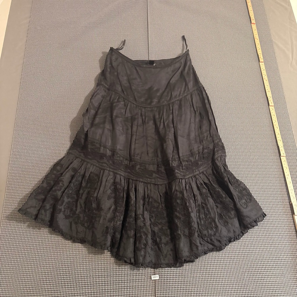 Zara Woman Black Tiered Embroidered Lace Trim Midi Skirt Size S